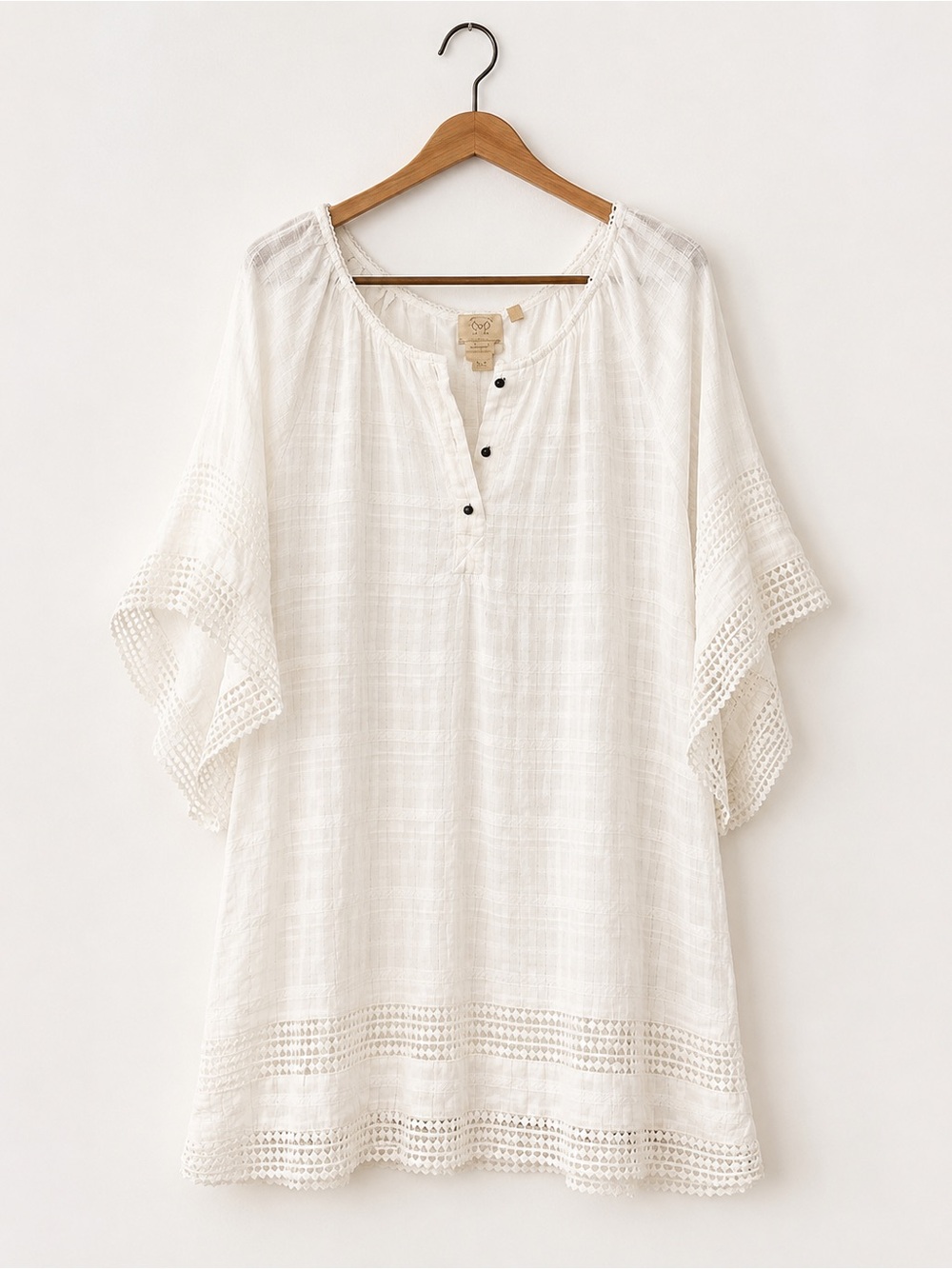 Vanessa Virginia Anthropologie M White Crochet Tunic Boho Peasant Top